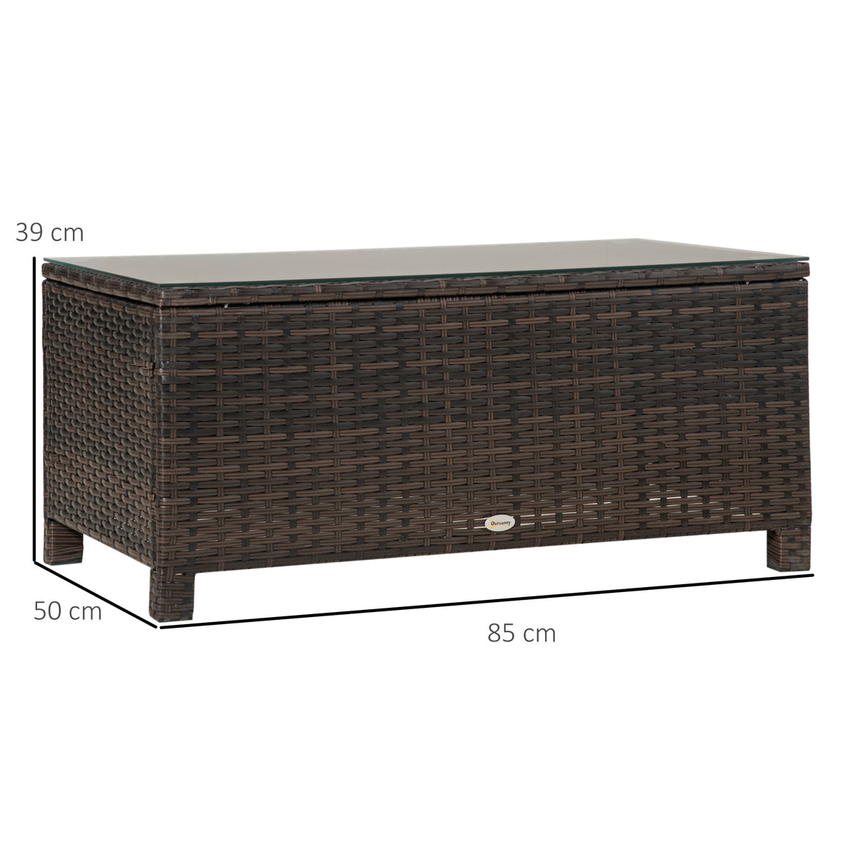Table Basse de Jardin Plateau Verre trempé 5 mm rotin tressé 85 x 50 x 39cm Max. 50 kg Marron-2