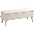 Banc coffre rangement rembourré aspect lin pour chambre à coucher, entrée, salon, charge 220 Kg, 110 x 39 x 45 cm, beige-0