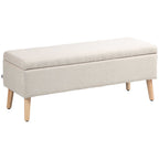Banc coffre rangement rembourré aspect lin pour chambre à coucher, entrée, salon, charge 220 Kg, 110 x 39 x 45 cm, beige-0