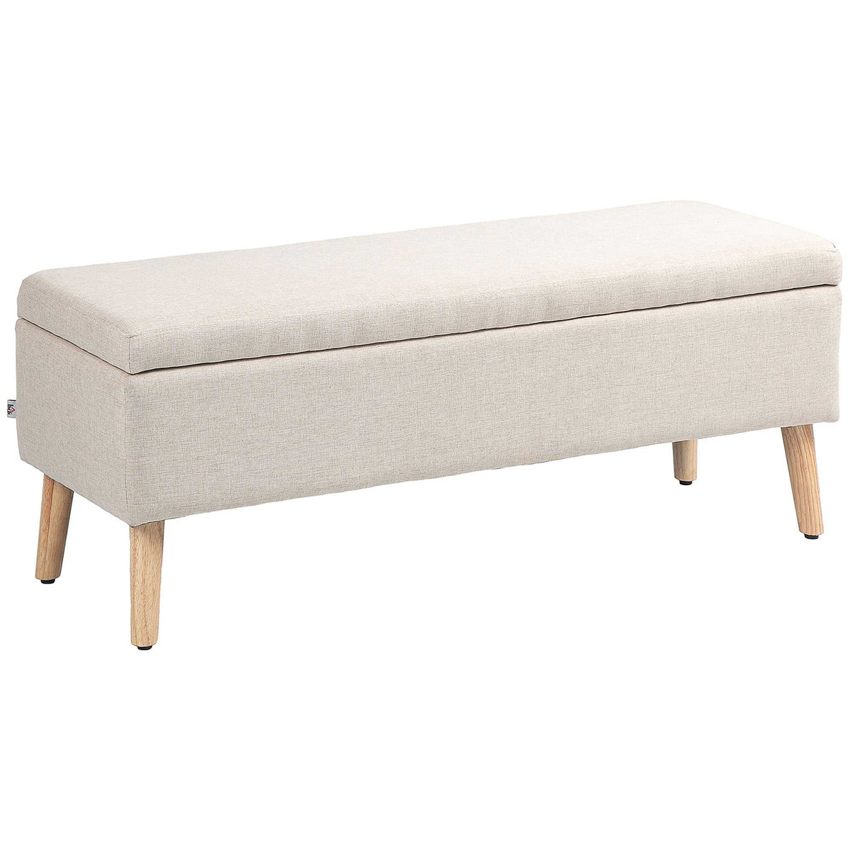 Banc coffre rangement rembourré aspect lin pour chambre à coucher, entrée, salon, charge 220 Kg, 110 x 39 x 45 cm, beige-0