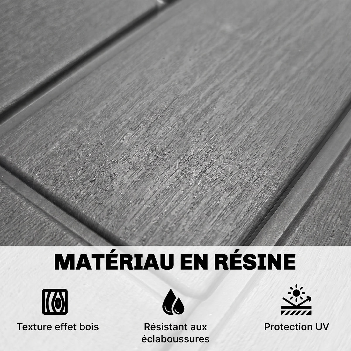 Coffre de Rangement Extérieur 379 L Verrouillable avec Vérin à Gaz, Aspect Bois, 122,5x56x62cm, Gris-4