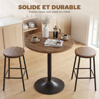 Table de bar ronde 60 cm, table haute cuisine mange-debout avec patins antidérapants, pour cuisine, salon, noyer-3