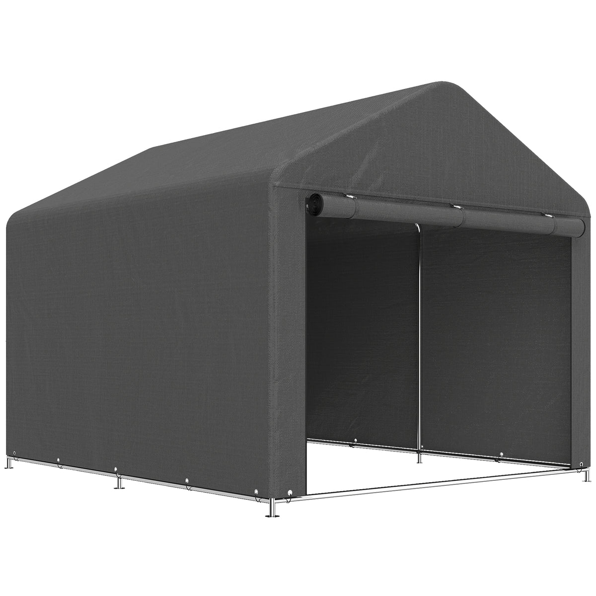 Abri de jardin tente de stockage imperméable abri porte enroulable fermeture éclair, 200 x 238 x 183 cm, gris foncé-0