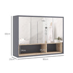 Meuble salle de bain avec miroir, armoire toilettes murale avec placards à 3 portes et 8 compartiments, gris-2