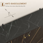 Meuble de rangement buffet salon avec 2 placards 3 portes et étagère réglable, pieds en métal, aspect marbre noir-6