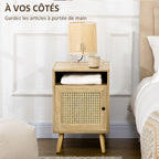 Table de chevet table de nuit avec placard porte cannage et niche design vintage 39 x 35 x 60 cm naturel-3