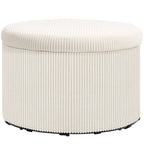 Pouf coffre rangement, tabouret rond, pouf repose-pieds en velours côtelé, charge 120 Kg, Ø 60 x 41 cm, beige-0