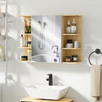Armoire murale salle de bain avec miroir, meuble salle de bain avec étagères ouvertes, 80 x 20 x 59 cm, bois naturel-9