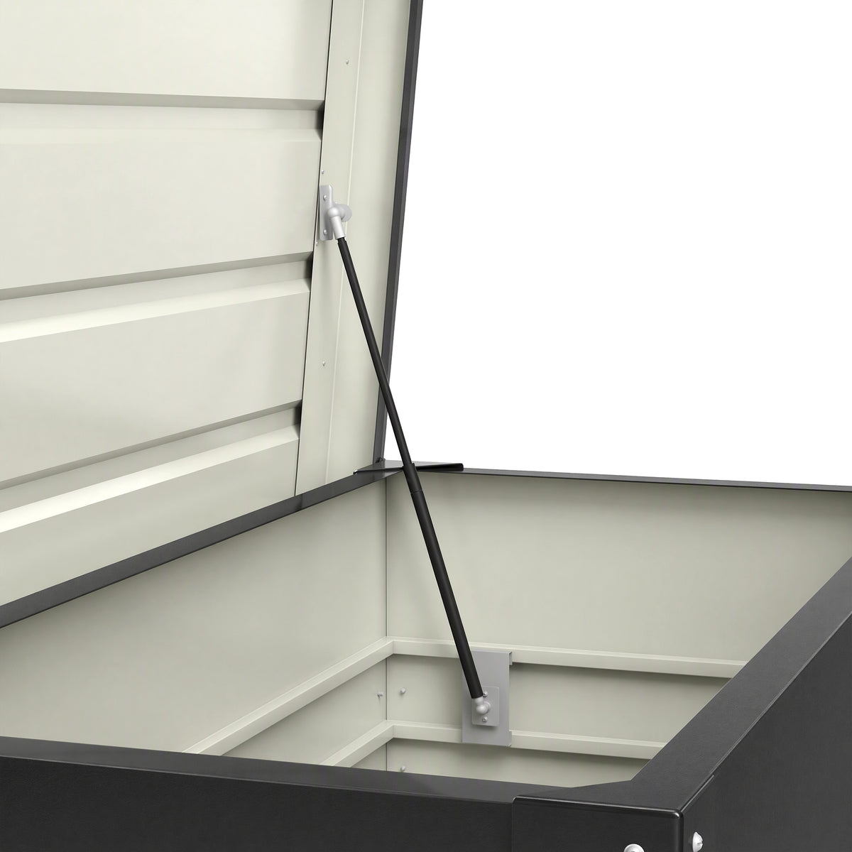 Coffre de rangement métal boîte de jardin 350L double vérins à gaz verrouillable pour coussins outils gris anthracite-9