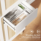 Buffet haut cuisine, armoire de cuisine avec 4 portes, 2 tiroirs et étagères réglables, 80x35x170cm, blanc et chêne-5