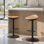 Lot de 2 tabourets de bar, chaises de bar réglables en hauteur avec repose-pieds, pivotant 360°, base en acier, chêne-9