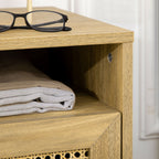 Lot de 2 tables de chevet table de nuit avec placard porte cannage et niche design vintage 39 x 35 x 60 cm naturel-8