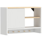 Armoire murale de salle de bain, meuble de rangement de salle de bains avec porte, étagères ouvertes et 5 crochets-0