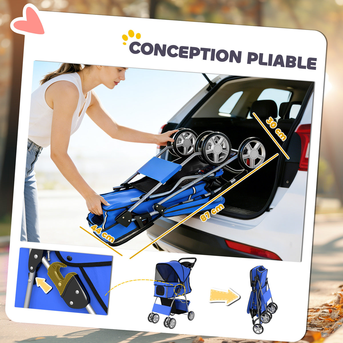 Poussette buggy pliable animaux porte-gobelet panier de rangement tissu 600D Oxford acier 75 x 45 x 97 cm bleu-4