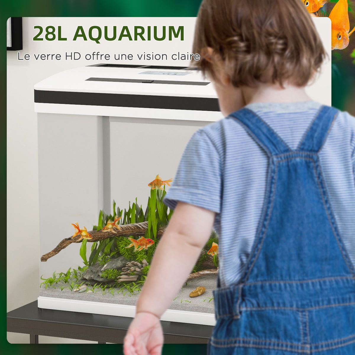 Aquarium en verre avec filtre couvercle et lumière LED pour poissons capacité 28L 38 x 26 x 39,5 cm blanc-6