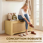 Coffre de Rangement en Rotin 136L, Banc Coffre avec Couvercle Relevable et 2 Charnières de Sécurité, Chêne-6