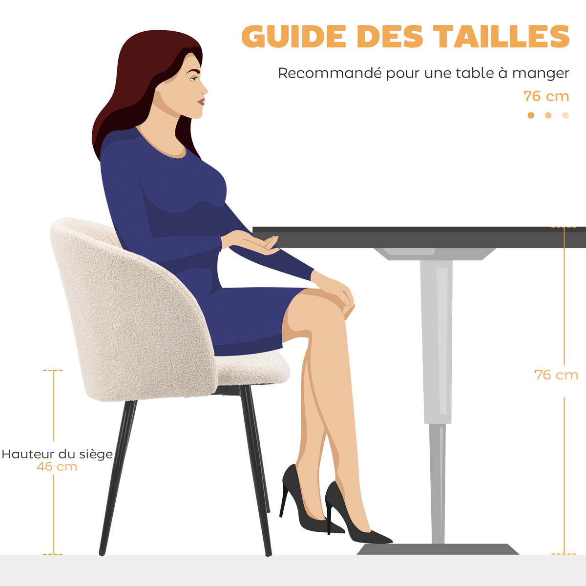Lot de 2 chaises de salle à manger avec dossier en tissu effet laine boucleé pieds en acier 55 x 62 x 80 cm beige noir-6