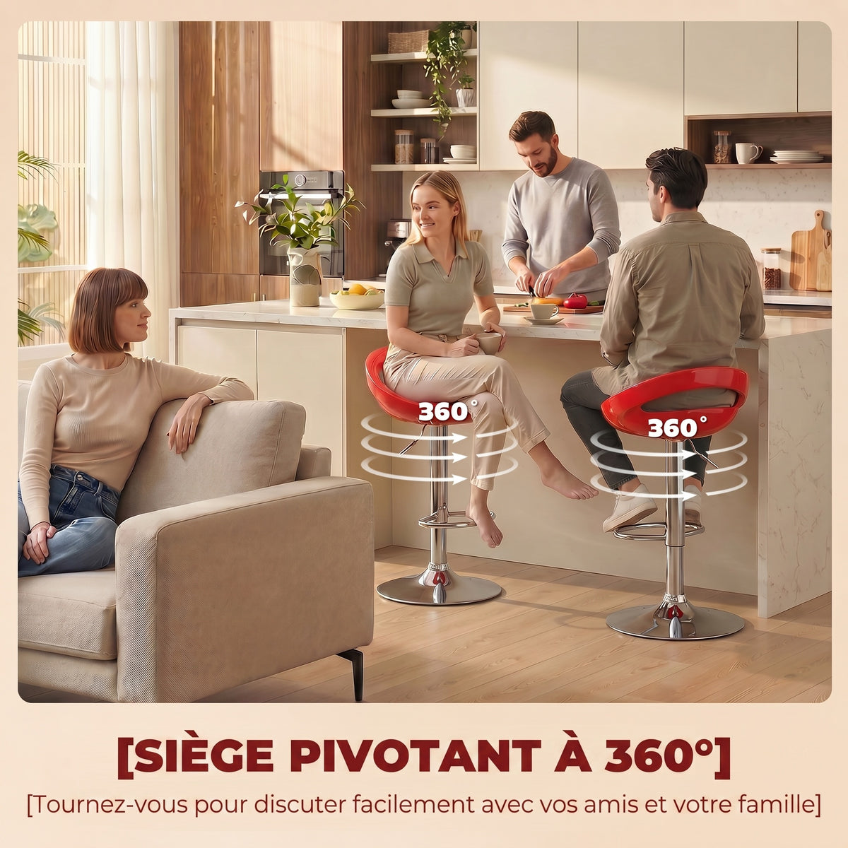 Lot de 2 tabourets de bar chaises de bar hauteur réglable dossier et repose-pieds pivotant à 360° 46x41x76-96cm rouge-4