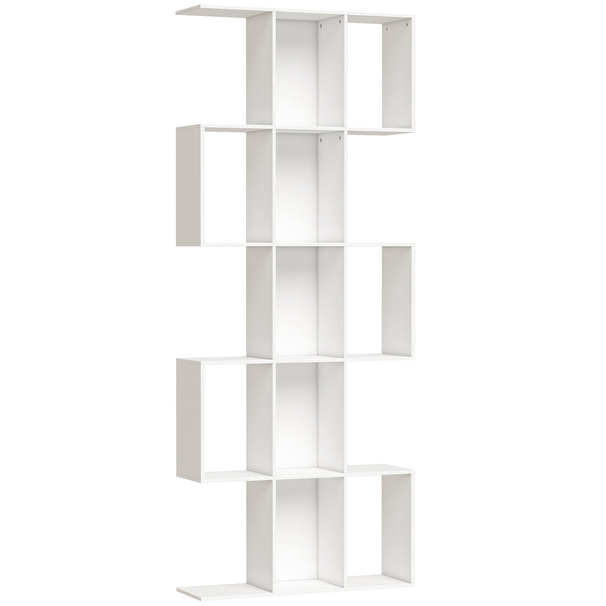 Bibliothèque à 5 niveaux, étagère de rangement en forme S avec 15 compartiments ouverts, 80 x 24 x 200 cm, blanc-0