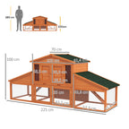 Clapier cage à lapins rongeurs poulailler XXL 2 étages 2 enclos tiroir déjection 2,25L x 0,70l x 1H m bois massif pin-2