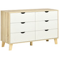 Commode 6 tiroirs style scandinave, meuble de rangement - dim. 120l x 40P x 76H cm, chêne et beige-0