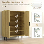 Meuble à Chaussures 15 Paires, Armoire à Chaussures 5 Niveaux avec Étagères Réglables, 2 Portes et Pieds en Métal, Chêne-4