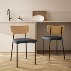 Lot de 2 chaises de salle à manger avec pieds en acier, dossier incurvé et assise rembourrée, gris et effet bois naturel-1