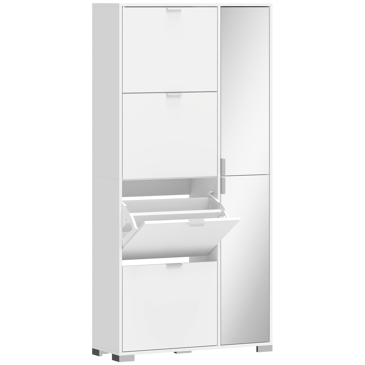 Meuble à chaussures 16 paires armoire à chaussures 4 tiroirs rabattables 2 portes en miroir étagères réglables blanc-0