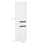 Meuble Colonne Rangement Salle de Bain Style Contemporain 2 placards 3 étagères et tiroir Coulissant Panneaux Particules Blanc-2