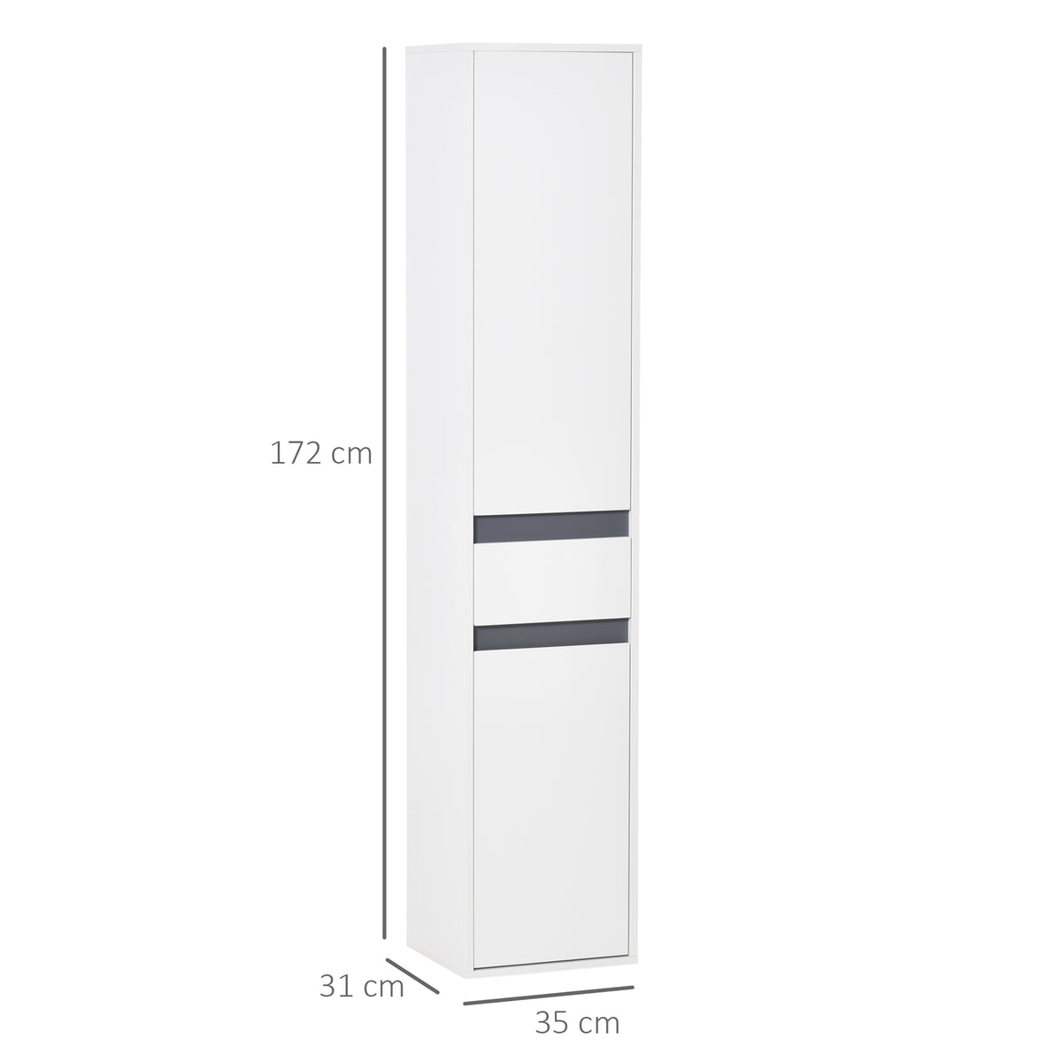 Meuble Colonne Rangement Salle de Bain Style Contemporain 2 placards 3 étagères et tiroir Coulissant Panneaux Particules Blanc-2