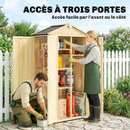 Armoire de Jardin Extérieur en Bois 3 Portes, 4 Étagères, Toit à Pignon, Compartiment, 93x53x168cm, Naturel-3