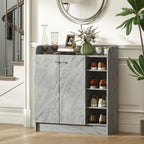 Meuble de rangement à chaussures pour entrée avec 4 compartiments ouverts et placard double porte - étagère réglable-9