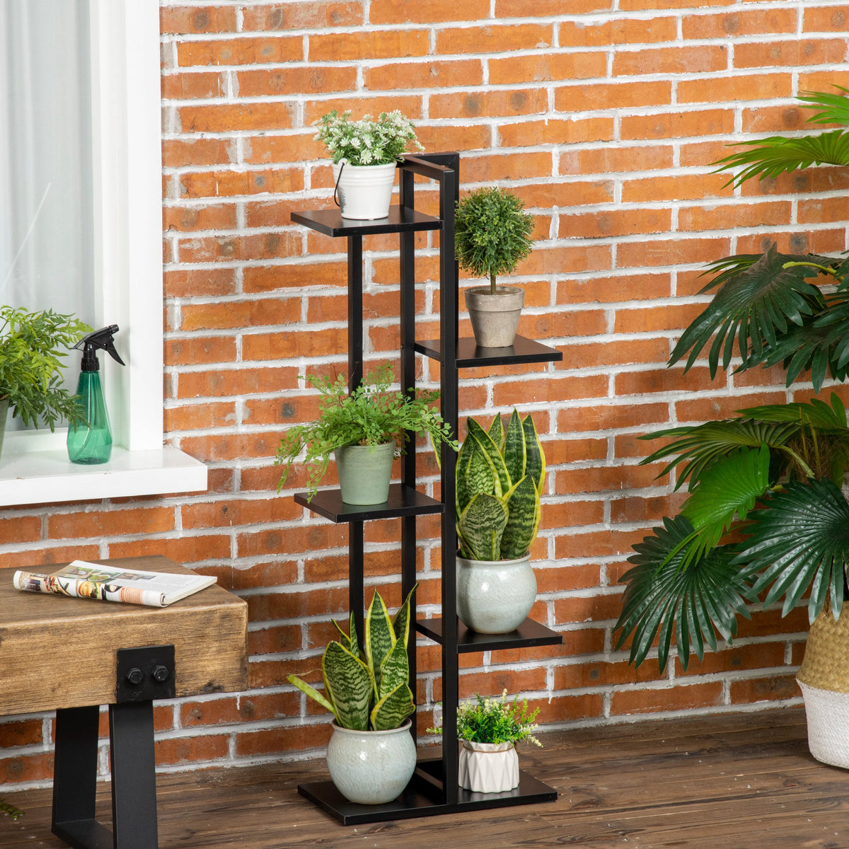 Étagère à fleurs en acier 5 niveaux intérieur et extérieur support de plantes pour jardin balcon salon 40x22x113cm noir-1