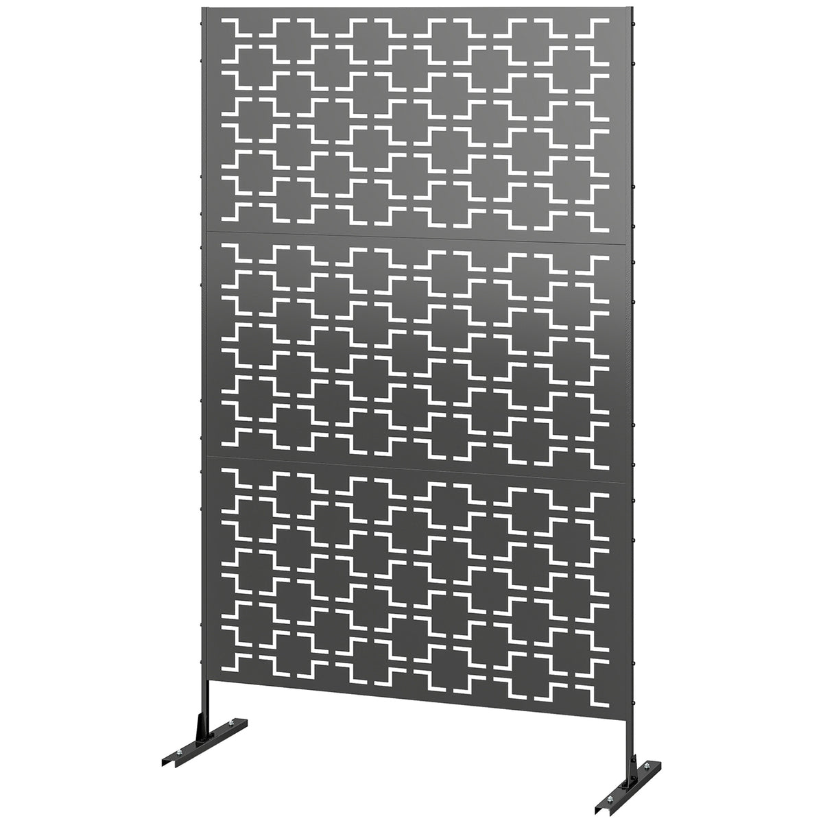 Panneau brise vue décoratif paravent extérieur à motif géométrique ajouré en métal - 122 x 45 x 198 cm, noir-0