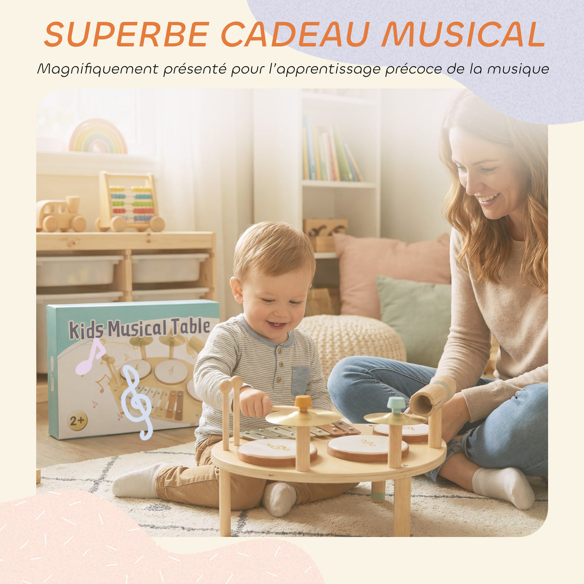 Jeux de Tambours pour Bébé, Tambour bébé avec Xylophone pour Tout-Petits, Instruments de Musique en Bois, Naturel-7