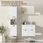 Ensemble de Meubles de Salle de Bain 4 Pièces, Mural, avec Miroir, Meuble sous Vasque, Lavabo et Armoire Haute, Blanc-3