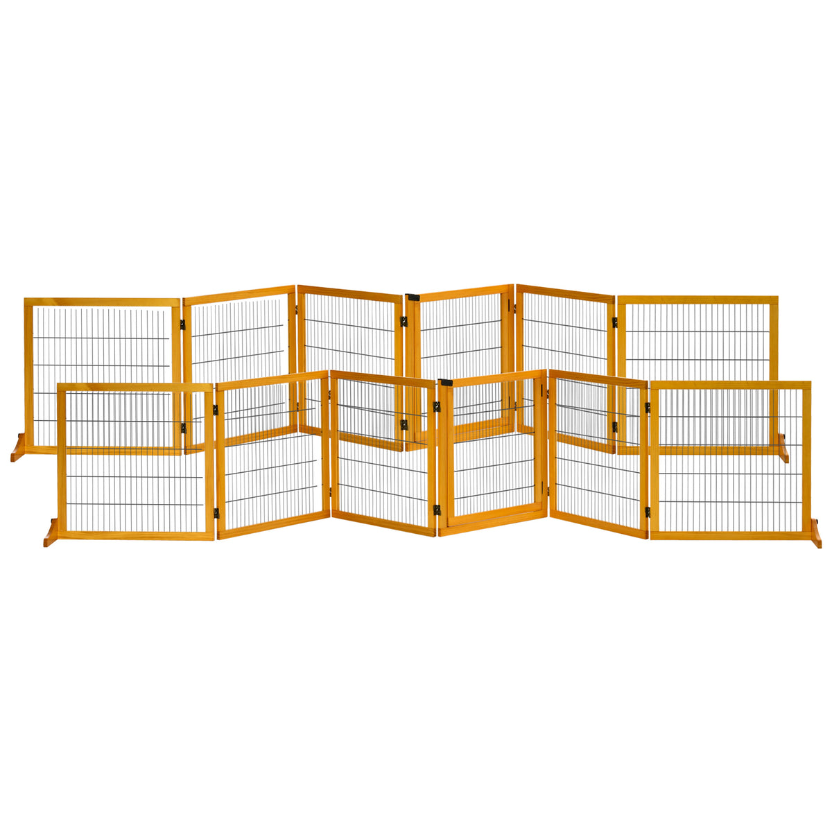 Lot de 2 barrières de sécurité chien barrière modulable pliable 6 panneaux 2 pieds support bois de pin jaune-0