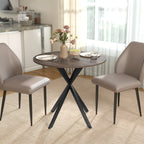Table à Manger Ronde pour 2 Personnes avec Plateau Aspect Bois et Piètement Croisé en Acier, Marron-8