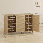 Meuble à chaussures en bambou 18 paires, armoire à chaussures avec portes persiennes et étagères réglables, bois naturel-2