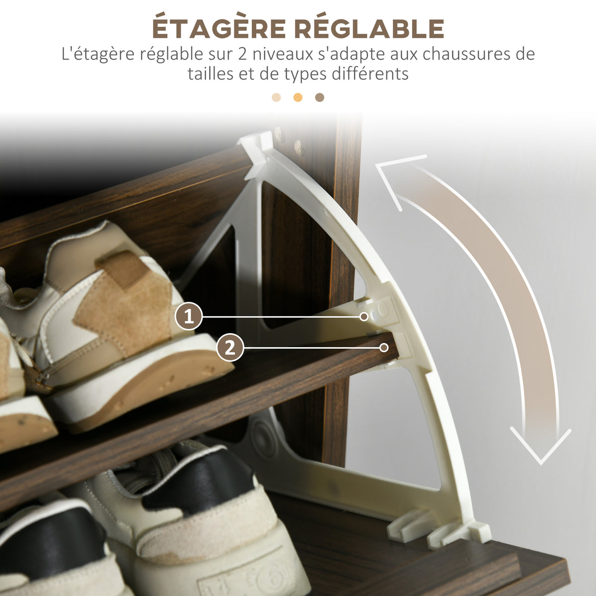 Meuble à chaussures à 3 abattants 18 paires grande capacité pour entrée couloir salon 63 x 24 x 117 cm noyer foncé-4