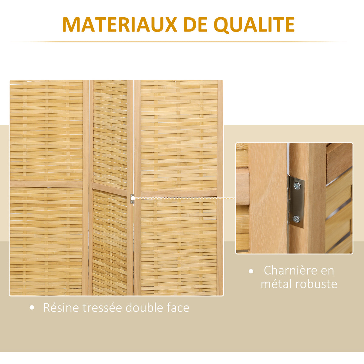 Paravent en bois séparateur de pièce closion de séparation pliable 4 panneaux en bambou 160 x 170 cm naturel clair-4