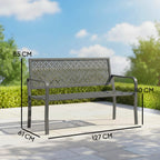 Banc d'extérieur en métal, 2 places, avec dossier géométrique antirouille et accoudoirs, gris foncé-2