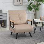 Fauteuil convertible 3 en 1 lit 1 place dossier 5 positions, accoudoirs en bois et coussin, tissu effet velours, beige-6