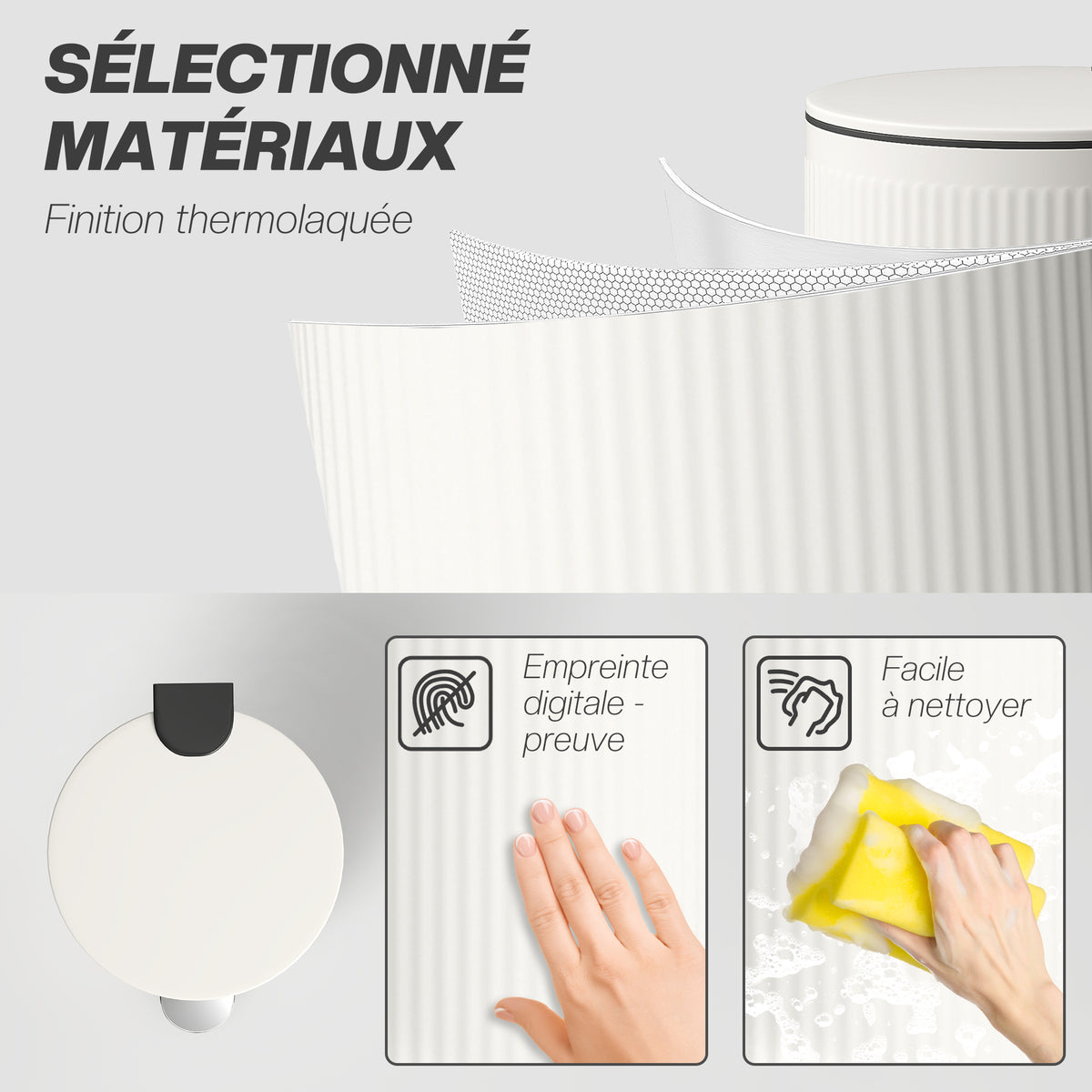 Poubelle cuisine 30L, poubelle à pédale avec seau intérieur amovible, couvercle à fermeture douce, 36x30x60,5cm, crème-5