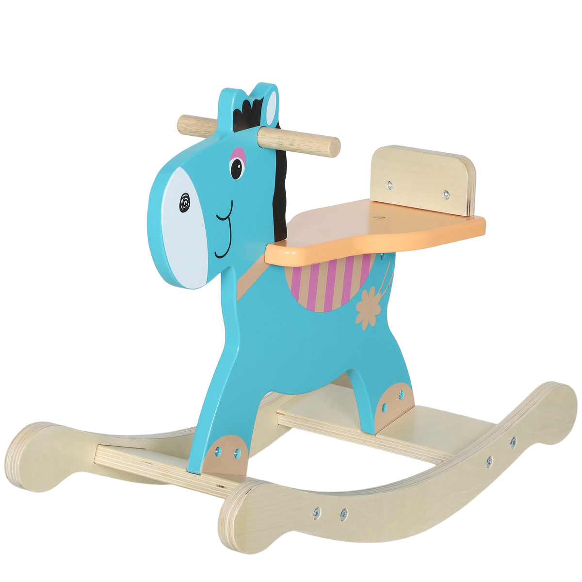Cheval à bascule pour enfants, âne jouet à bascule bébé en bois avec guidon et base stable, 59 x 27 x 43 cm, vert foncé-0