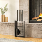 Ensemble serviteur de cheminée 5 pièces métal avec balai, pelle, tisonnier, paire de pinces et support 28x13x59,5cm noir-9