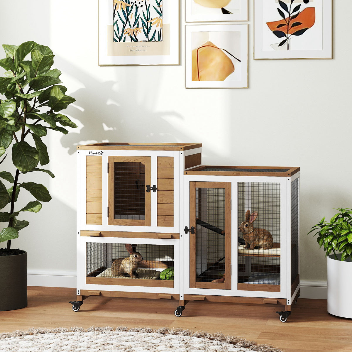 Clapier lapin intérieur cage lapin en bois design de luxe 3 niveaux avec 3 plateaux amovibles 110 x 50 x 86 cm marron-7