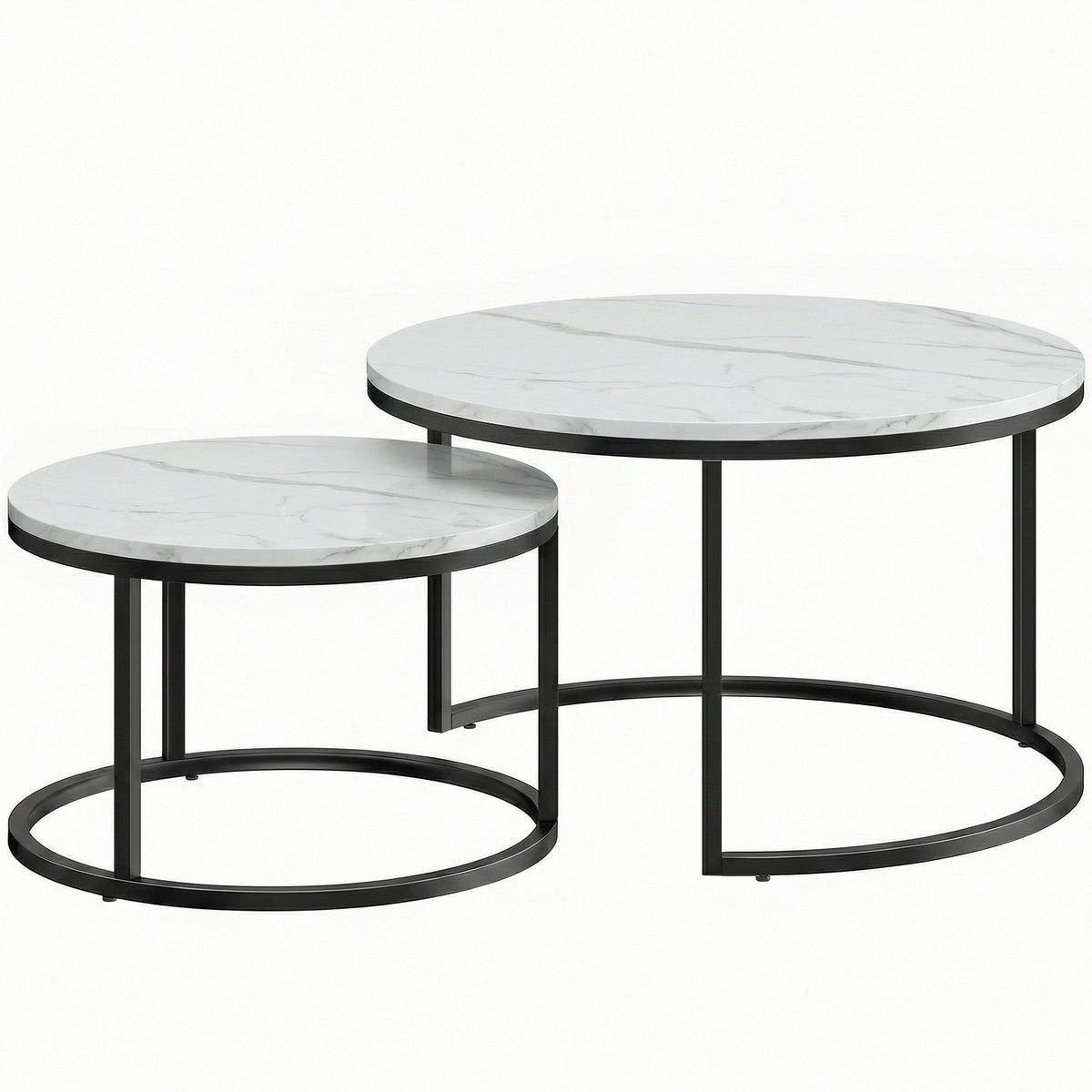 Lot de 2 tables basses gigognes empilable design industriel pieds en métal blanc-0