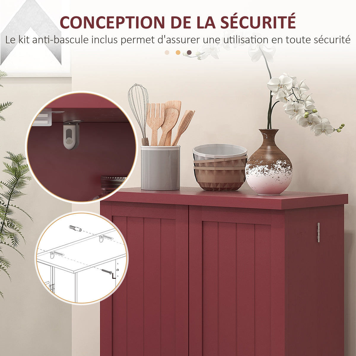 Armoire meuble de cuisine garde-manger 2 portes avec 5 étagères et 12 porte-épices - 60 x 30 x 104 cm - rouge-6