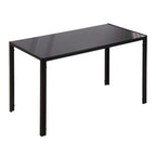 Table à manger pour 4 personnes, table de cuisine avec plateau en verre trempé et pieds en métal, 120x60x75cm, noir-0